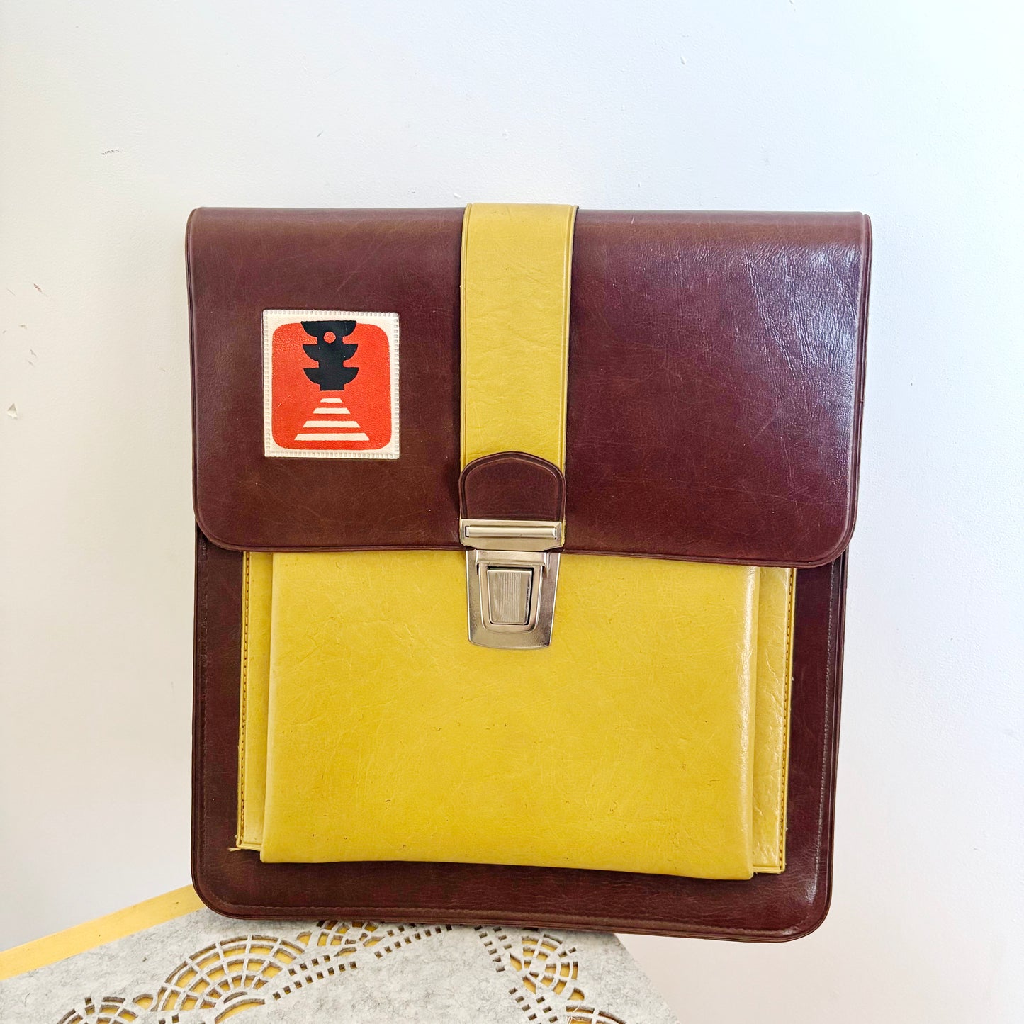 Vintage Traffic Police Briefcase Yellow Brown Satchel Retro Driving School Bag 12.6x11.4 in Unique Soviet Era Carry Case