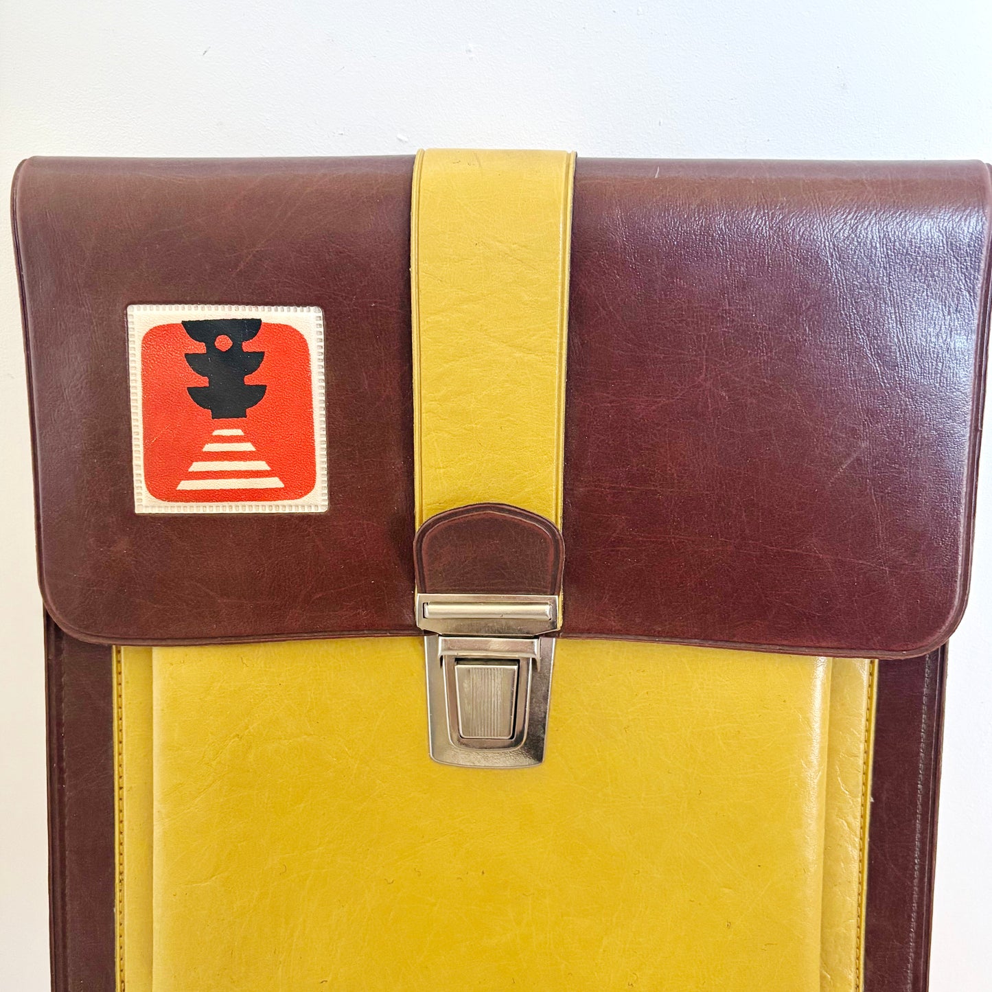 Vintage Traffic Police Briefcase Yellow Brown Satchel Retro Driving School Bag 12.6x11.4 in Unique Soviet Era Carry Case