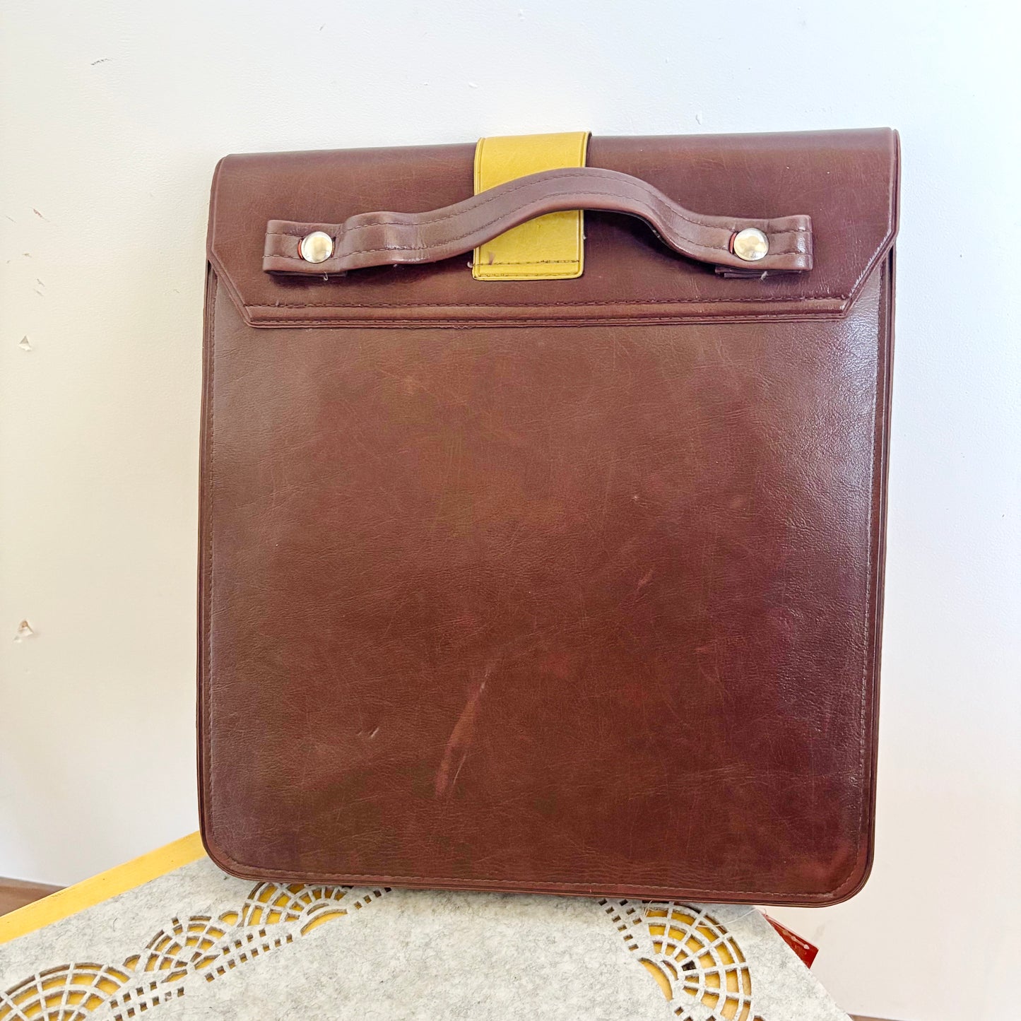Vintage Traffic Police Briefcase Yellow Brown Satchel Retro Driving School Bag 12.6x11.4 in Unique Soviet Era Carry Case