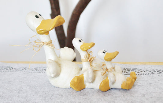 Vintage clay - Set of three Gooses statue - 7 inches - Germany figurine - vintage decor - Germany vintage -1990s