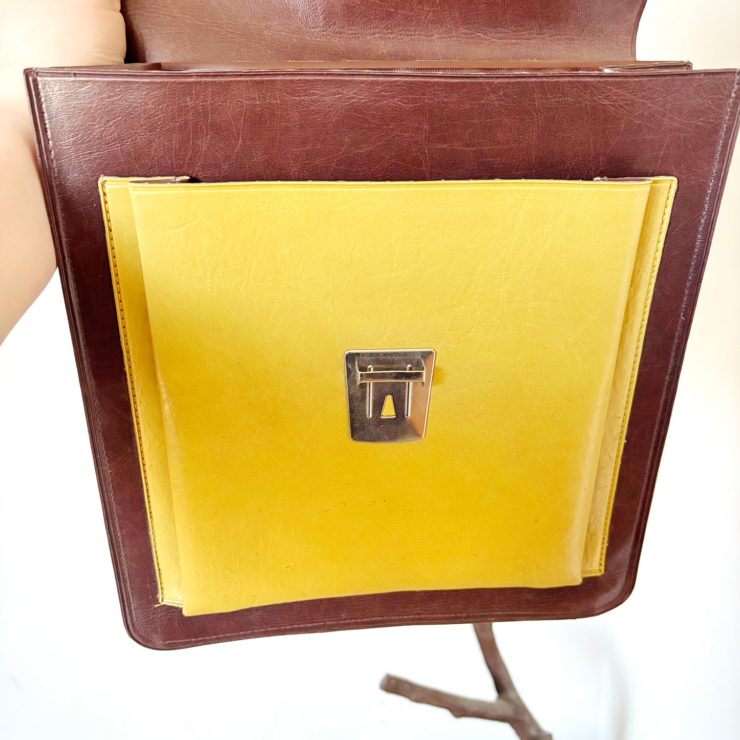 Vintage Traffic Police Briefcase Yellow Brown Satchel Retro Driving School Bag 12.6x11.4 in Unique Soviet Era Carry Case
