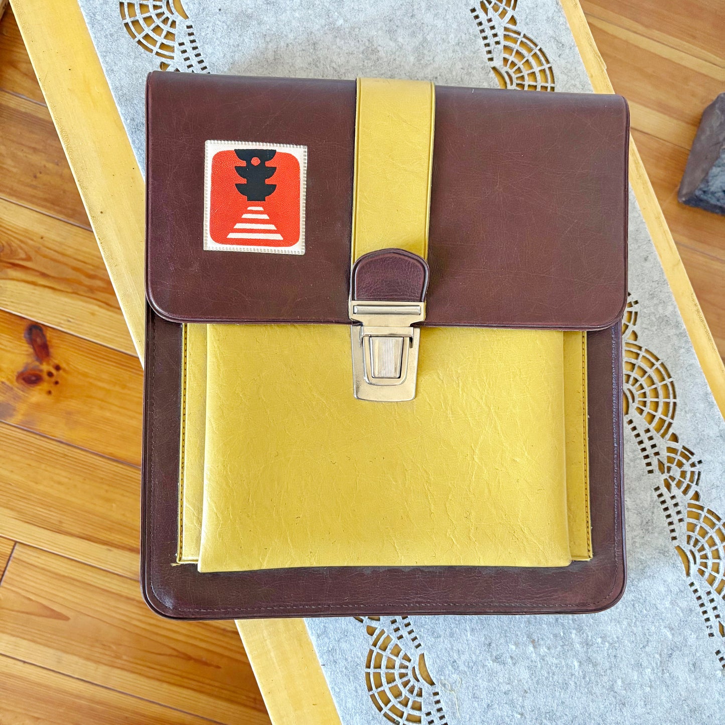 Vintage Traffic Police Briefcase Yellow Brown Satchel Retro Driving School Bag 12.6x11.4 in Unique Soviet Era Carry Case