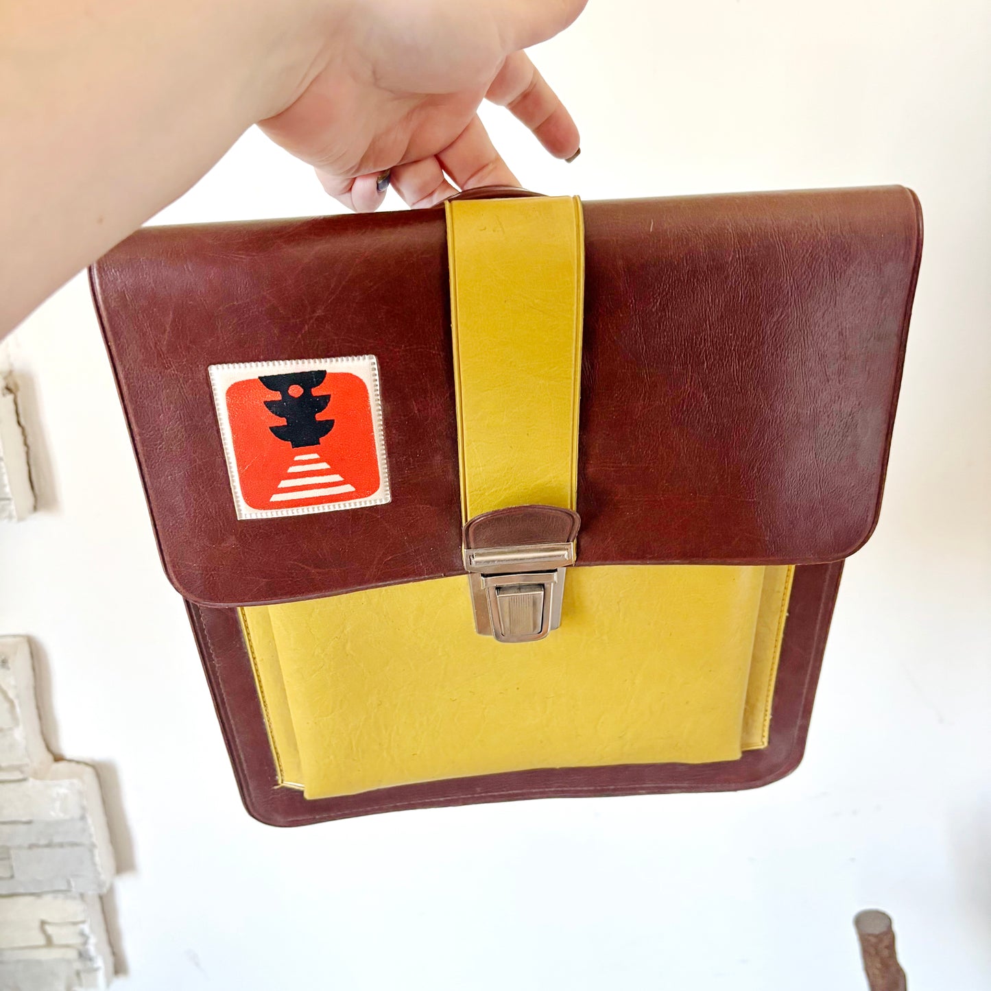 Vintage Traffic Police Briefcase Yellow Brown Satchel Retro Driving School Bag 12.6x11.4 in Unique Soviet Era Carry Case