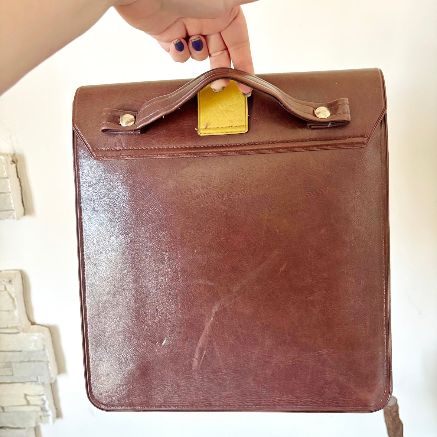 Vintage Traffic Police Briefcase Yellow Brown Satchel Retro Driving School Bag 12.6x11.4 in Unique Soviet Era Carry Case
