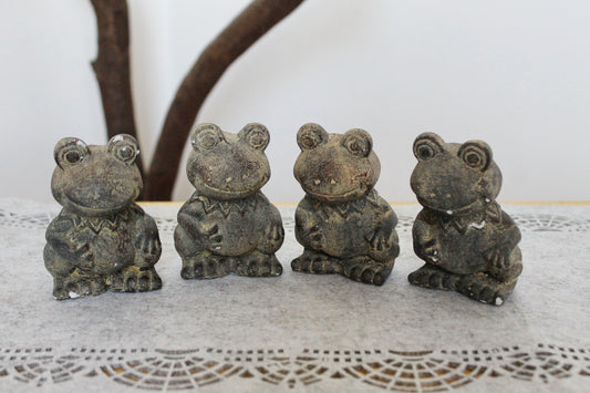 Set of four vintage sitting Frogs made of stone - 3.9 inches - vintage Germany figurine - 1980s