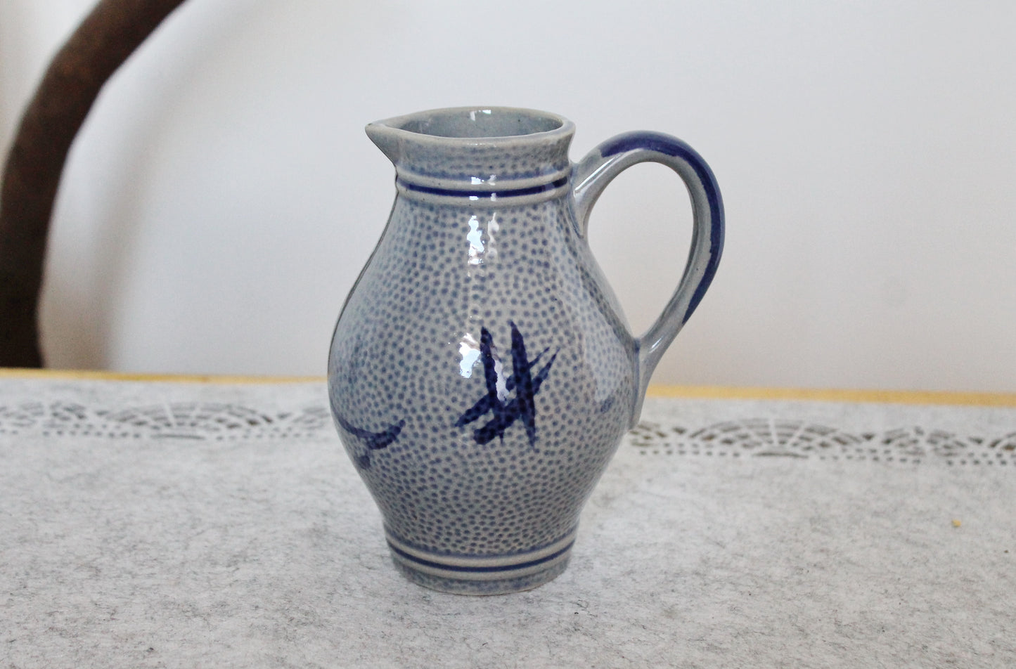 Vintage porcelain small blue jug - small vase - 5.7 inches - made in Germany - 1990s