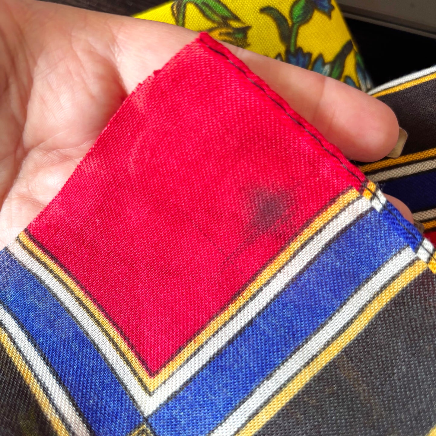 Vintage Floral Wool Blend Scarf Bright Yellow Babushka Shawl 29x29 in Retro Headscarf Boho Folk Square Wrap - 1980s
