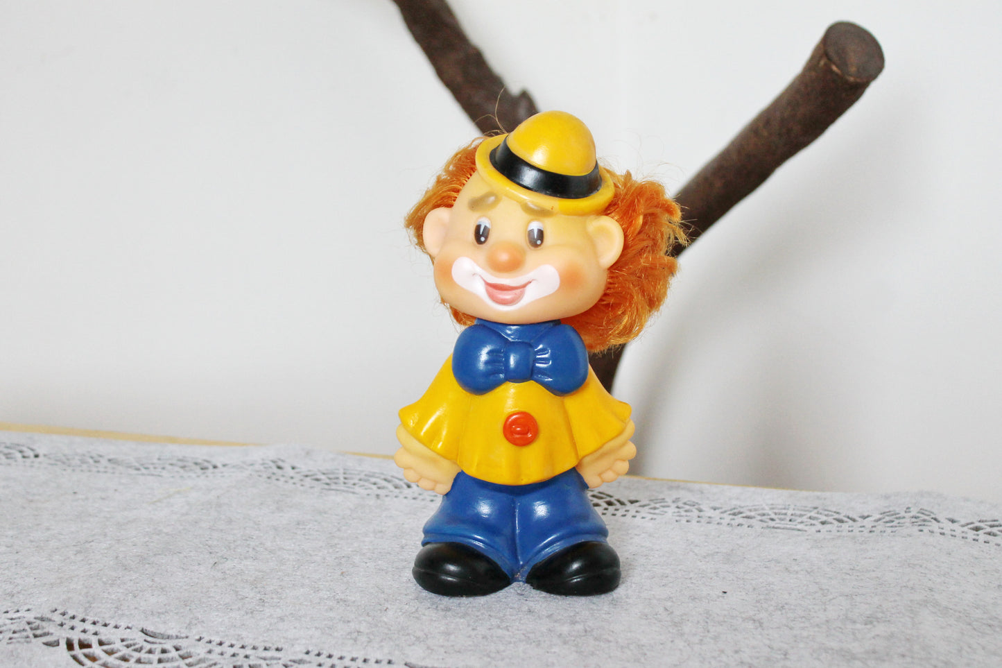 Soviet Rubber Toy 7.9 inches - A Clown (yellow-blue) - Vintage USSR Toy - Soviet character from the circus - 1980s