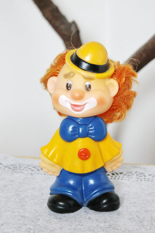 Soviet Rubber Toy 7.9 inches - A Clown (yellow-blue) - Vintage USSR Toy - Soviet character from the circus - 1980s