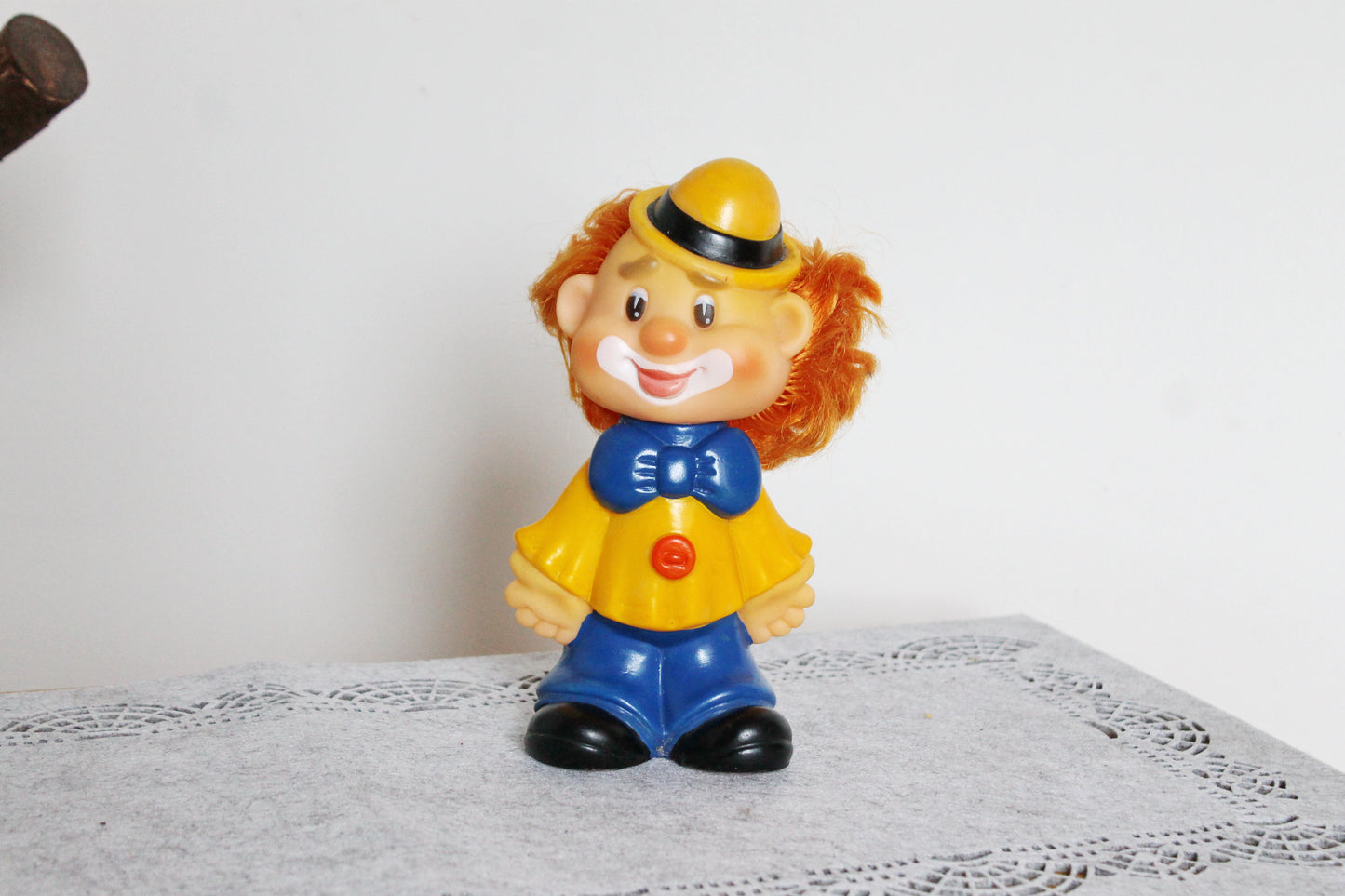 Soviet Rubber Toy 7.9 inches - A Clown (yellow-blue) - Vintage USSR Toy - Soviet character from the circus - 1980s