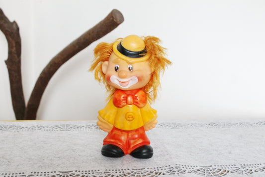 Soviet Rubber Toy 7.9 inches - A Clown (yellow-orange) - Vintage USSR Toy - Soviet character from the circus - 1980s