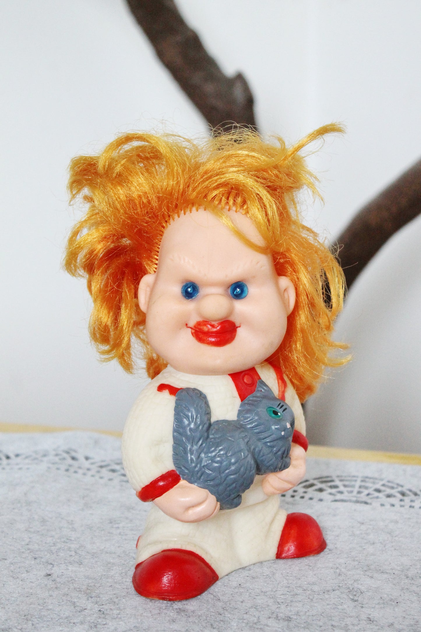 Soviet Rubber Toy 6.3 inches - A Clown with a cat - Vintage USSR Toy - Soviet character from the circus - 1980s