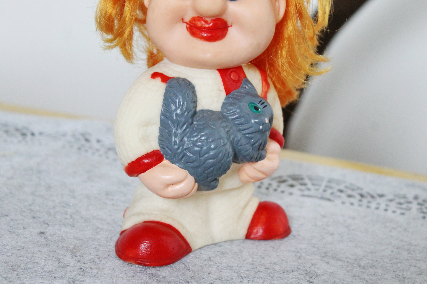 Soviet Rubber Toy 6.3 inches - A Clown with a cat - Vintage USSR Toy - Soviet character from the circus - 1980s