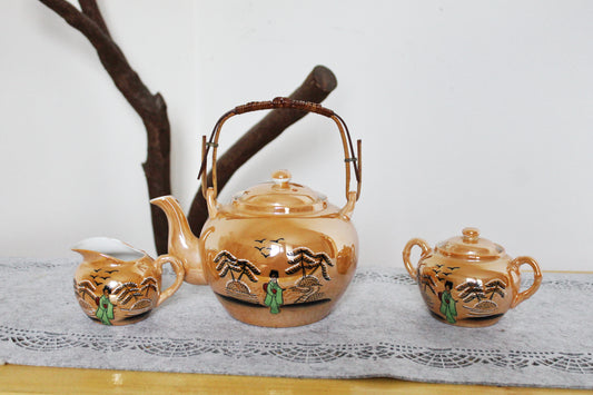 Porcelain beautiful oriental Tea Set with Japanese ornament - Vintage porcelain - 1980-1990s