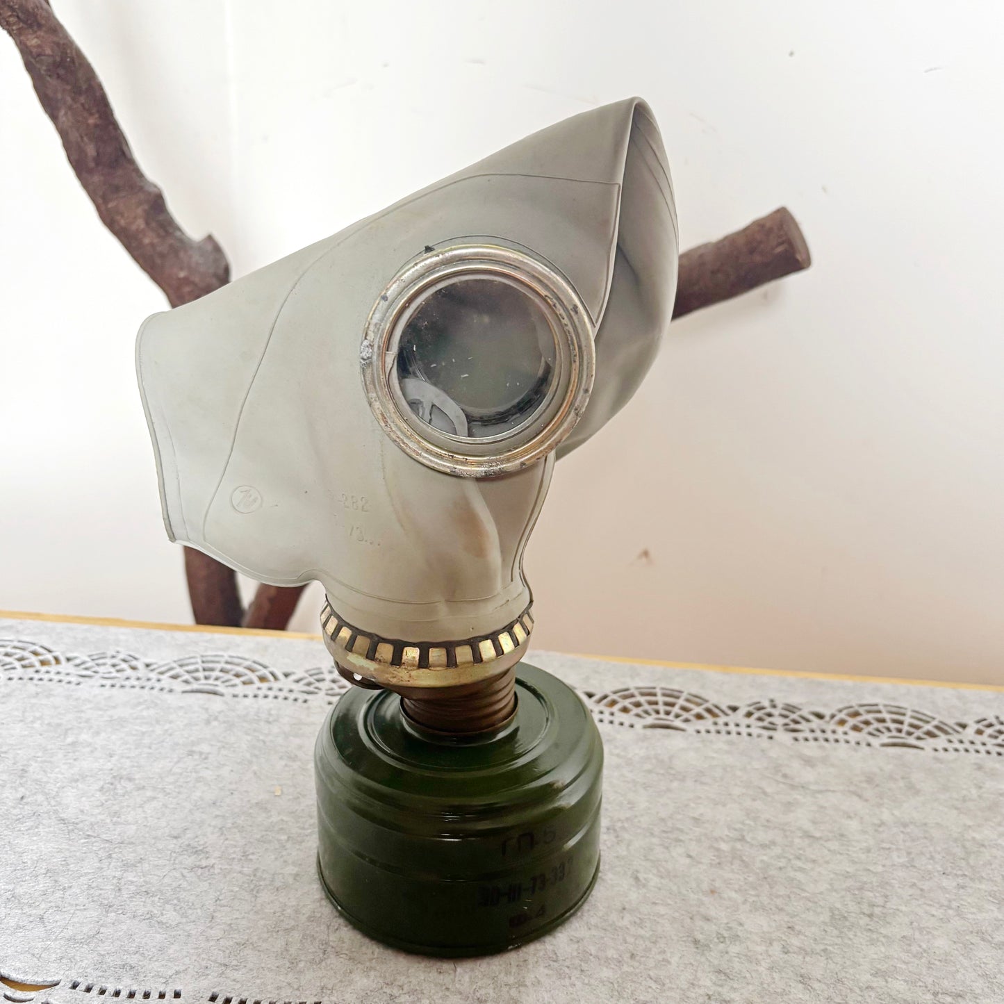 Vintage GP-5 Gas Mask With Bag Soviet Civil Defense Respirator Collectible Military Prop Display Piece