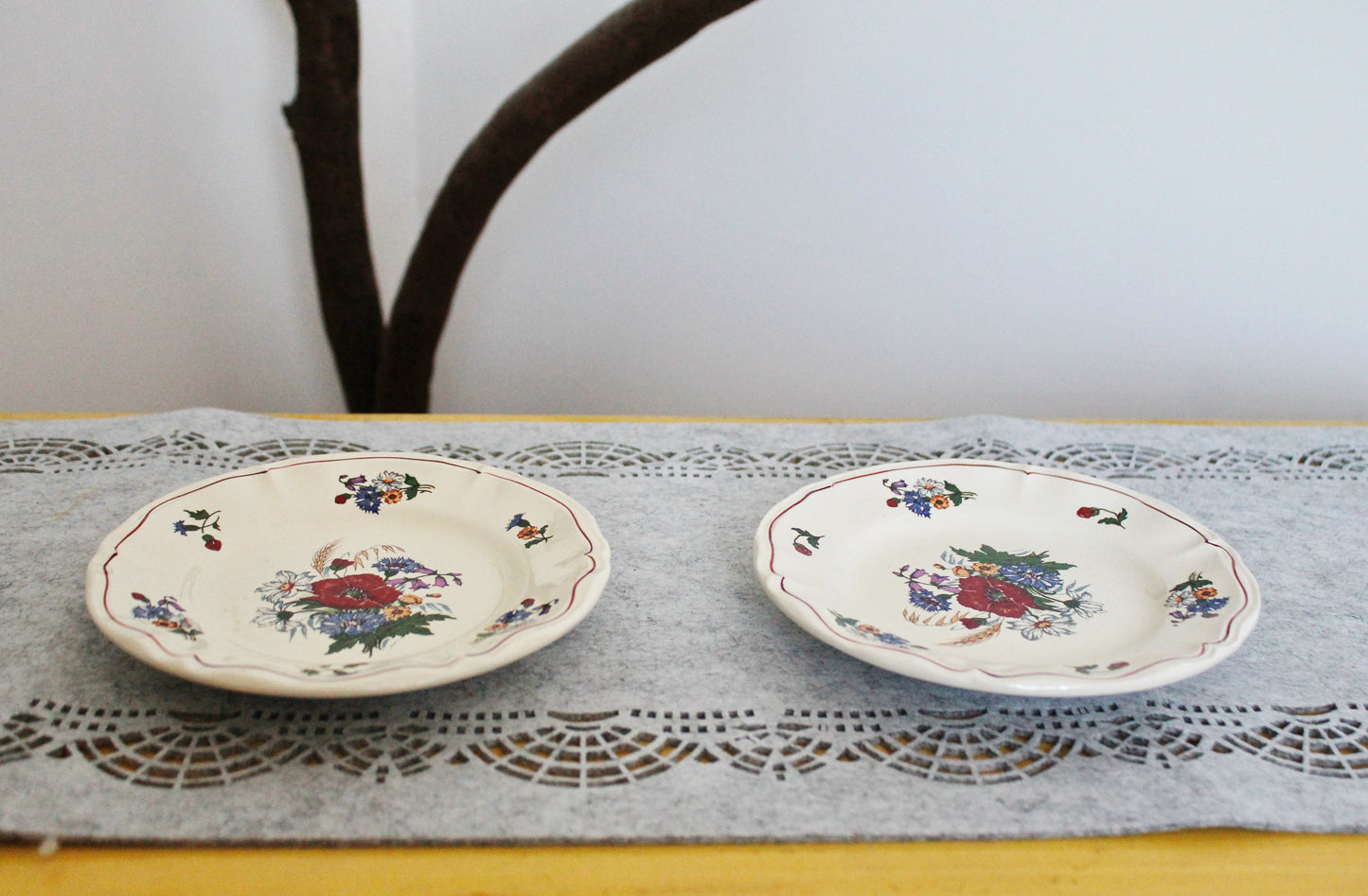 Beautiful vintage ceramic two plates with flowers - French Antique EARTHWARE Plate - Made by Sarreguemines DIGION in "Agreste" Motif - 1920s