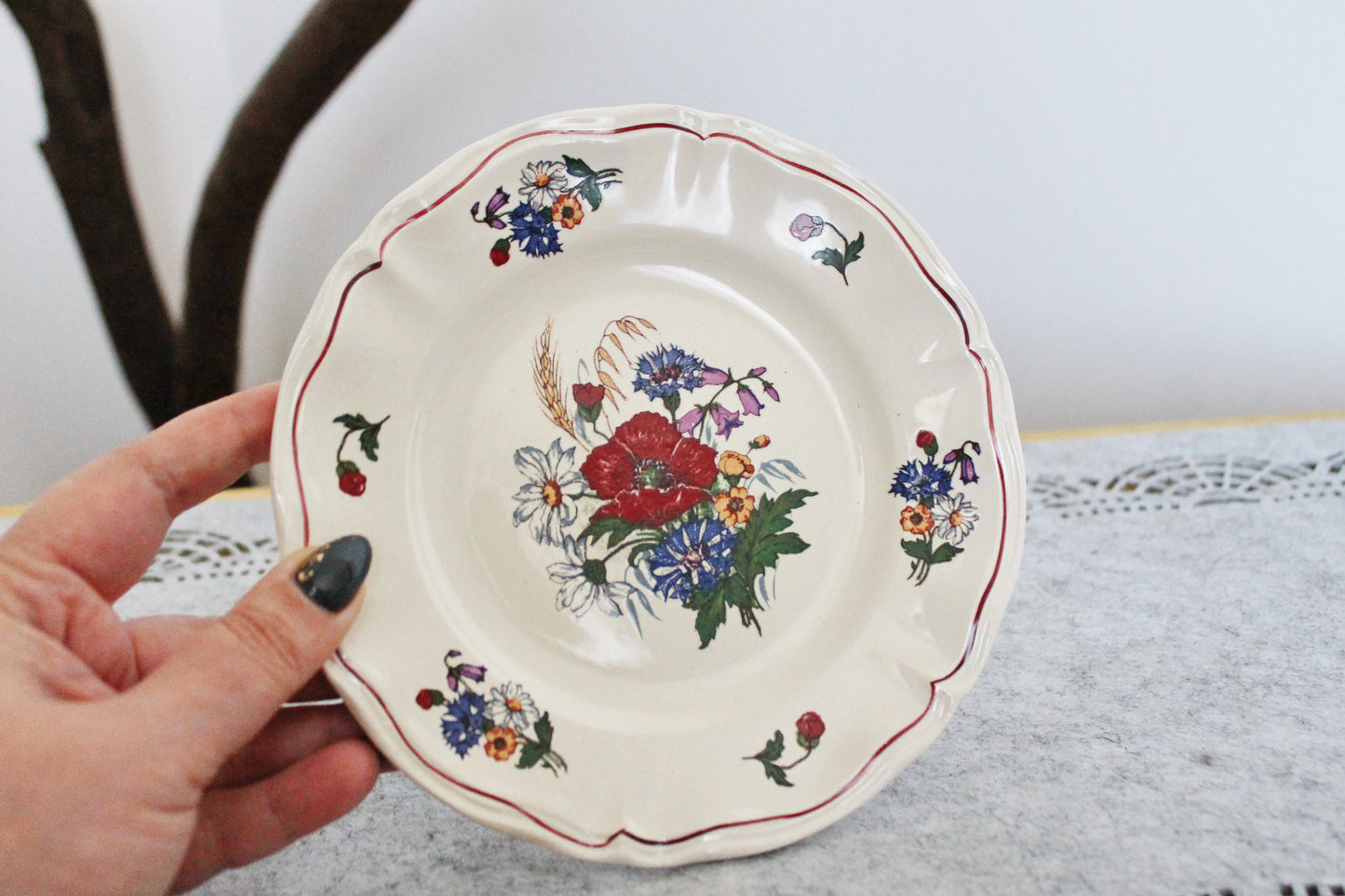 Beautiful vintage ceramic two plates with flowers - French Antique EARTHWARE Plate - Made by Sarreguemines DIGION in "Agreste" Motif - 1920s