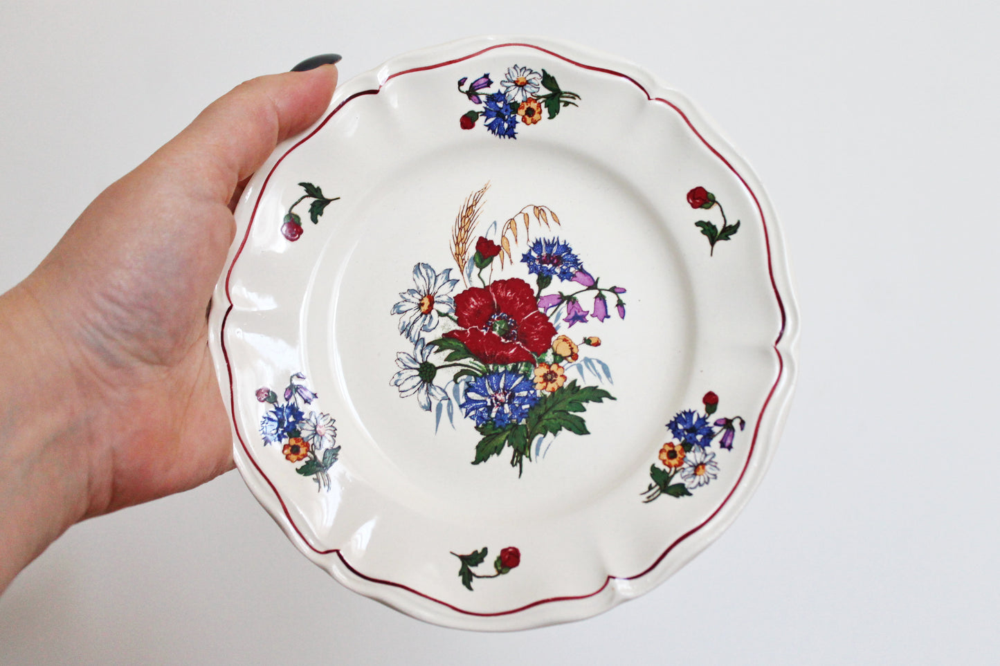 Beautiful vintage ceramic two plates with flowers - French Antique EARTHWARE Plate - Made by Sarreguemines DIGION in "Agreste" Motif - 1920s