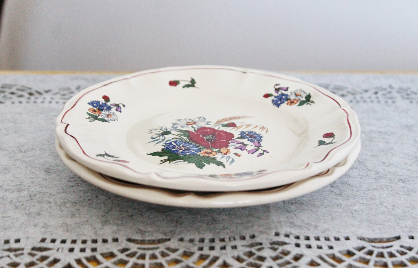 Beautiful vintage ceramic two plates with flowers - French Antique EARTHWARE Plate - Made by Sarreguemines DIGION in "Agreste" Motif - 1920s