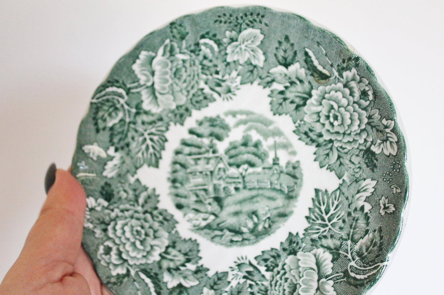 Beautiful vintage ceramic saucer - Enoch Woods English Scenery Saucer Green Woods & Sons Ware 5.7 inches - 1700-1800ss