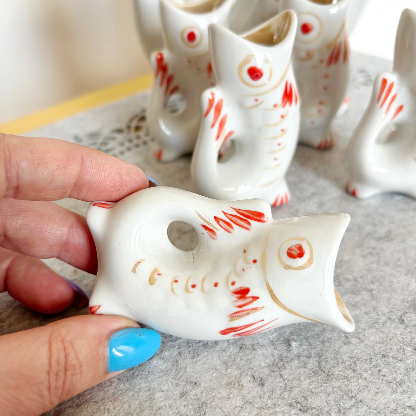 Vintage Fish Decanter Set Soviet Carp Family Baramidze Ceramic Liquor Set 5 Cups USSR Mid Century Kitsch Barware Gift - 008