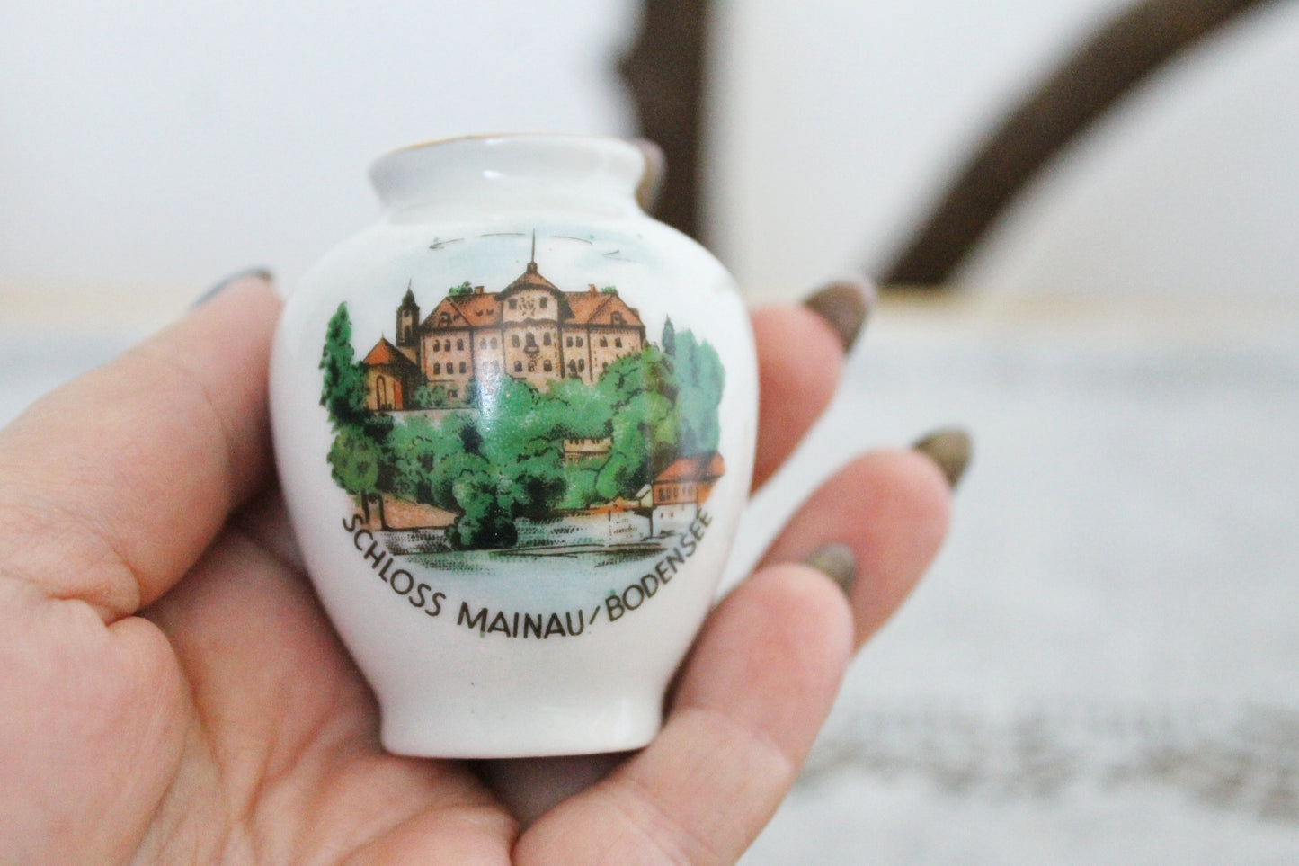 Vintage porcelain small mini vase - Mainau Castle Lake Constance - 2.4 inches - made in Germany - cute vintage mini vase - 1980s