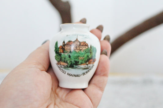 Vintage porcelain small mini vase - Mainau Castle Lake Constance - 2.4 inches - made in Germany - cute vintage mini vase - 1980s