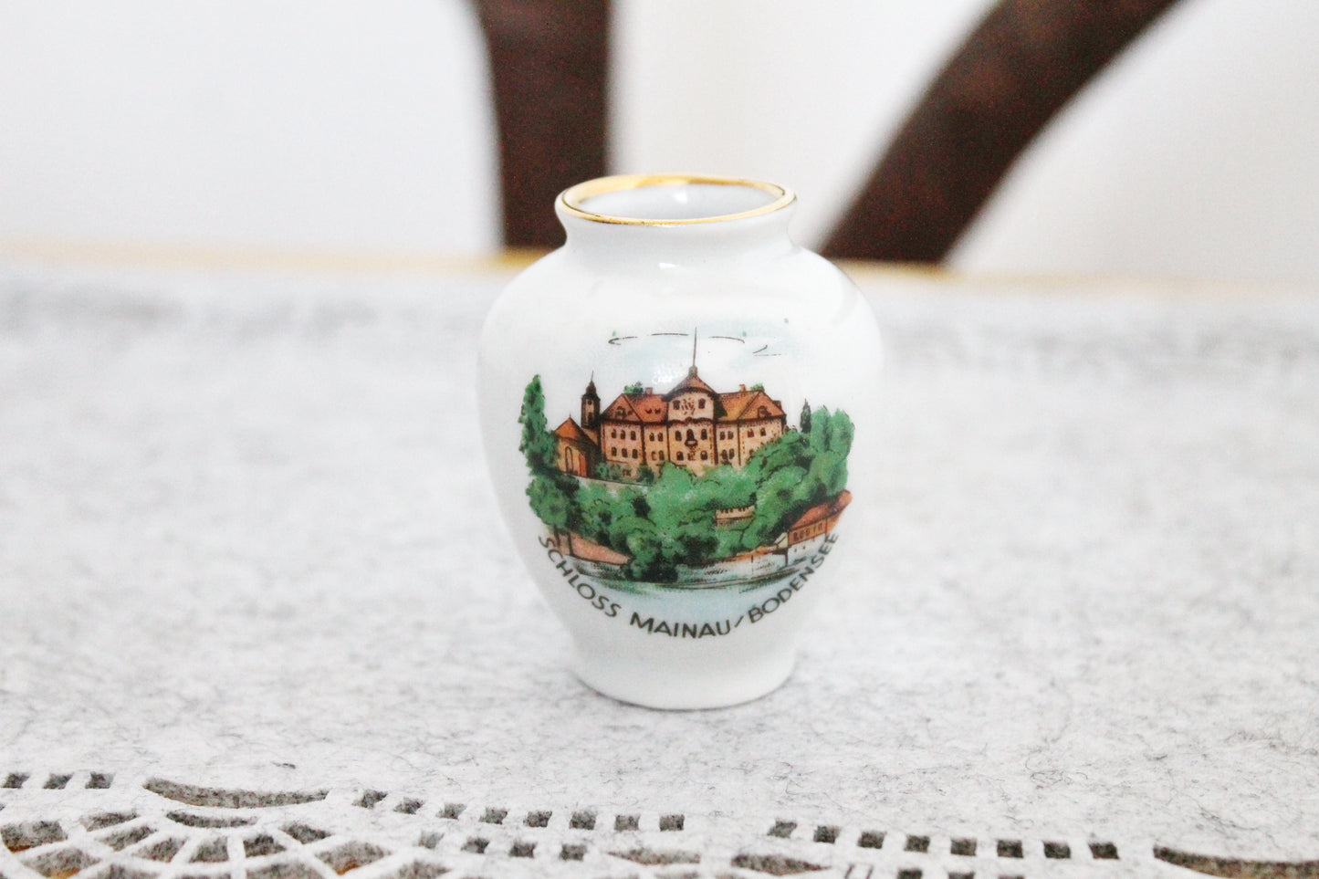 Vintage porcelain small mini vase - Mainau Castle Lake Constance - 2.4 inches - made in Germany - cute vintage mini vase - 1980s