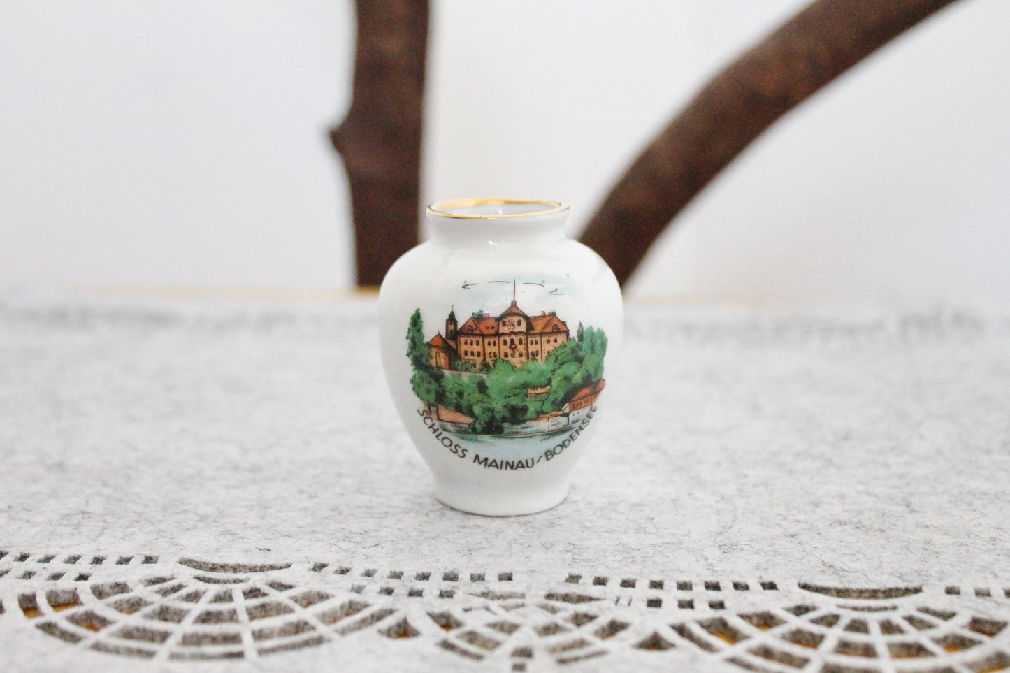 Vintage porcelain small mini vase - Mainau Castle Lake Constance - 2.4 inches - made in Germany - cute vintage mini vase - 1980s