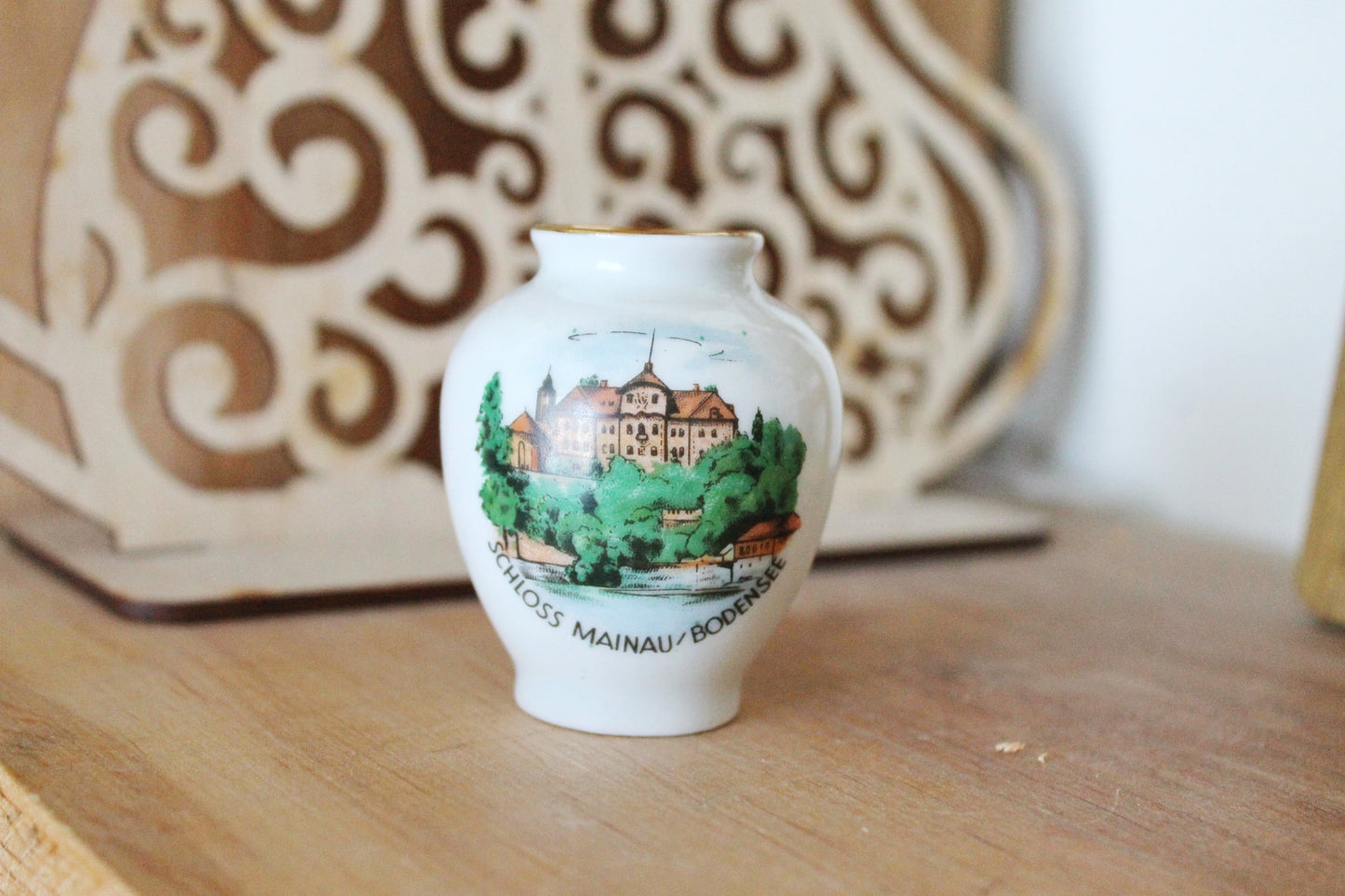 Vintage porcelain small mini vase - Mainau Castle Lake Constance - 2.4 inches - made in Germany - cute vintage mini vase - 1980s