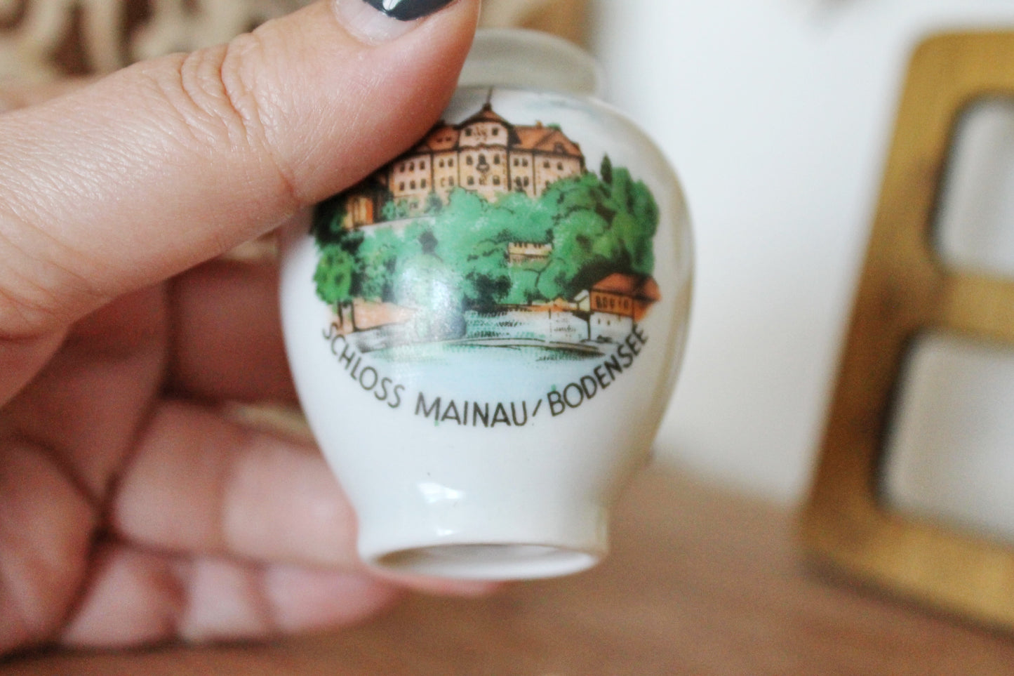 Vintage porcelain small mini vase - Mainau Castle Lake Constance - 2.4 inches - made in Germany - cute vintage mini vase - 1980s