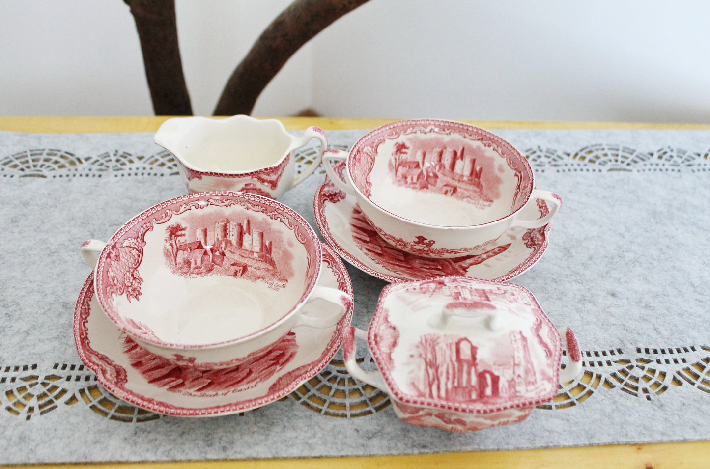 Vintage Tea Set Johnson Bros England PINK Old Britain Castles - made in England