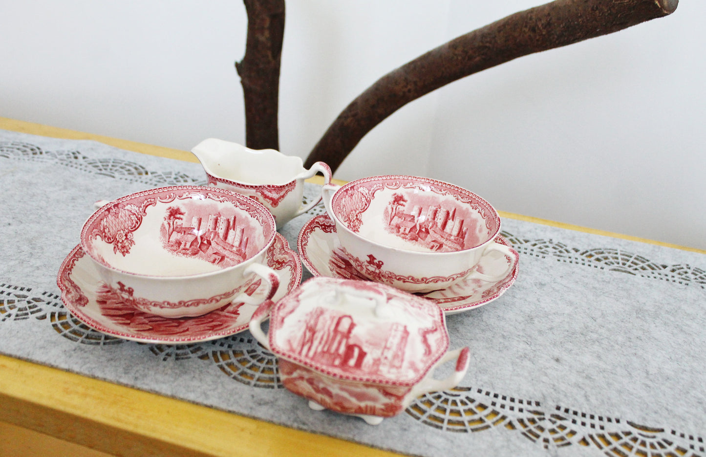 Vintage Tea Set Johnson Bros England PINK Old Britain Castles - made in England