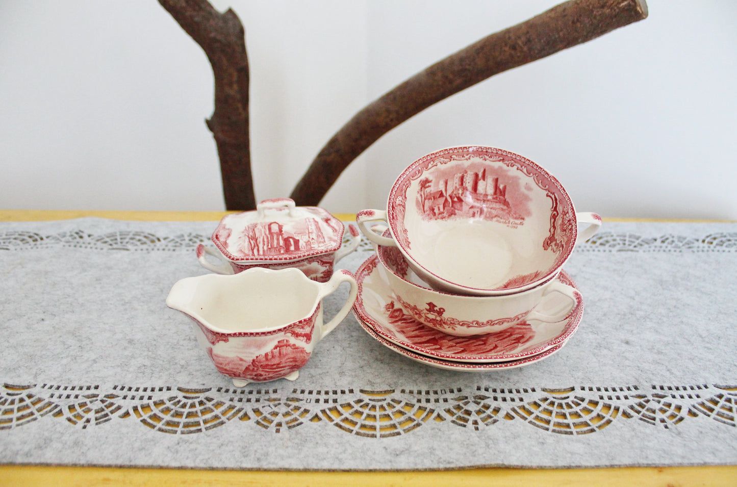 Vintage Tea Set Johnson Bros England PINK Old Britain Castles - made in England