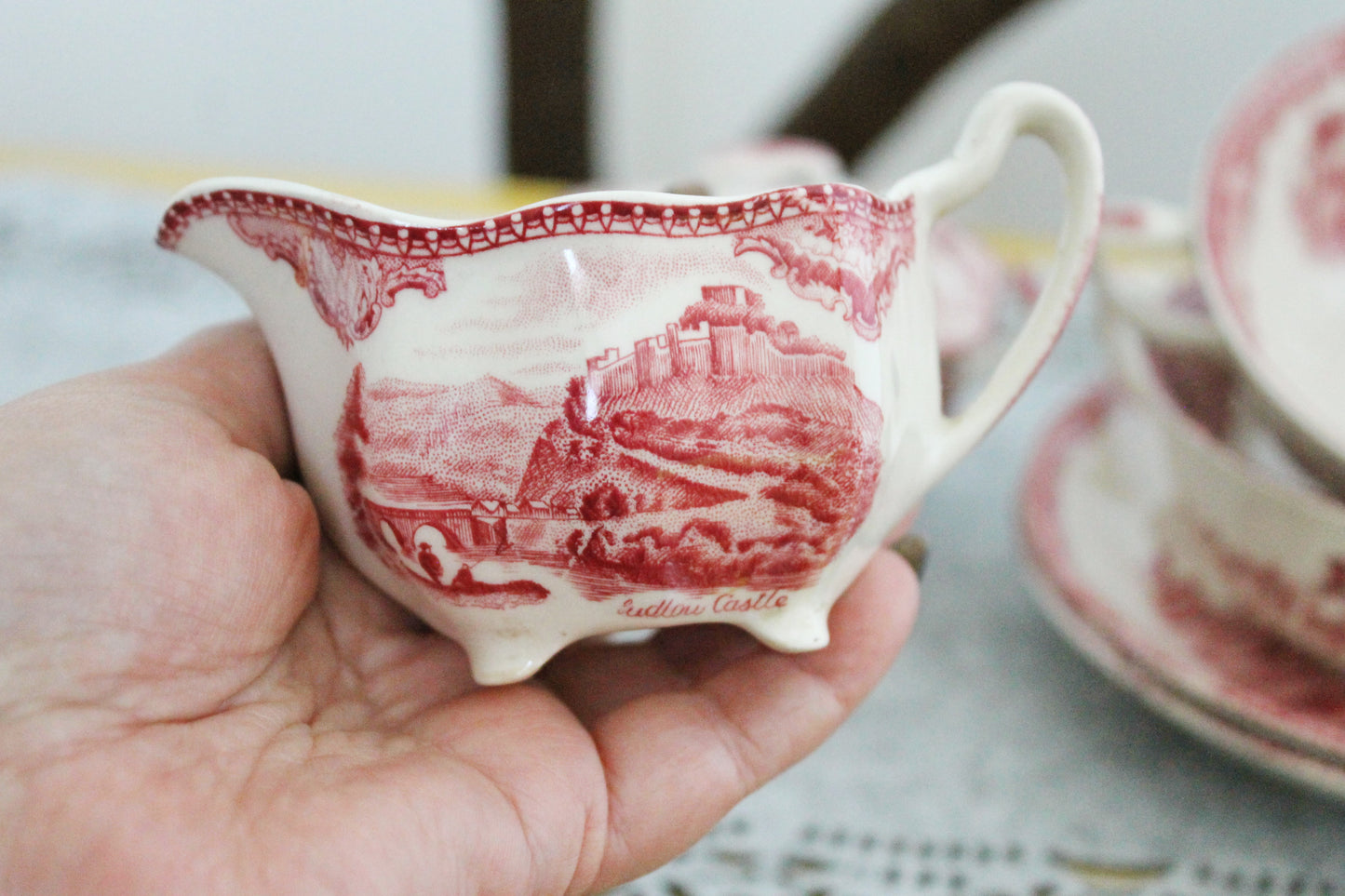 Vintage Tea Set Johnson Bros England PINK Old Britain Castles - made in England