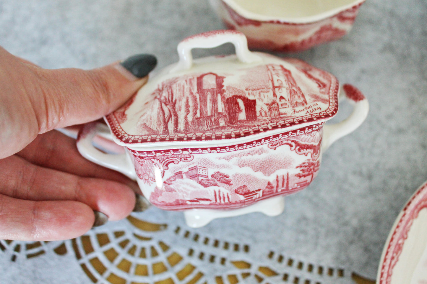 Vintage Tea Set Johnson Bros England PINK Old Britain Castles - made in England