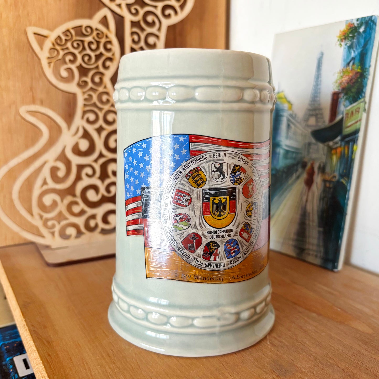 Vintage 1983 German Beer Stein Albertshofen IVV Wandertag Mug, West Germany Commemorative Ceramic Bierkrug Souvenir