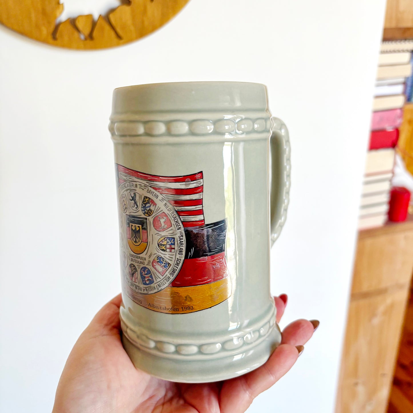 Vintage 1983 German Beer Stein Albertshofen IVV Wandertag Mug, West Germany Commemorative Ceramic Bierkrug Souvenir