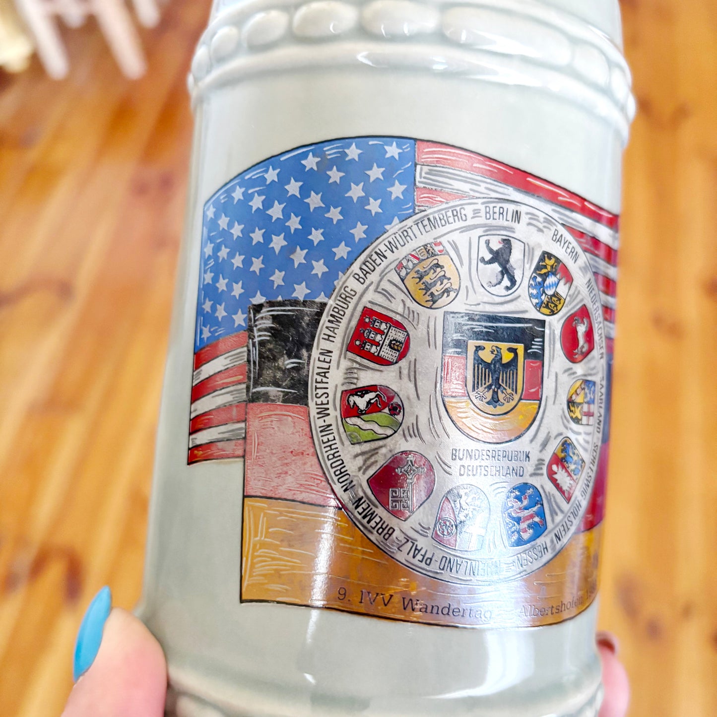 Vintage 1983 German Beer Stein Albertshofen IVV Wandertag Mug, West Germany Commemorative Ceramic Bierkrug Souvenir