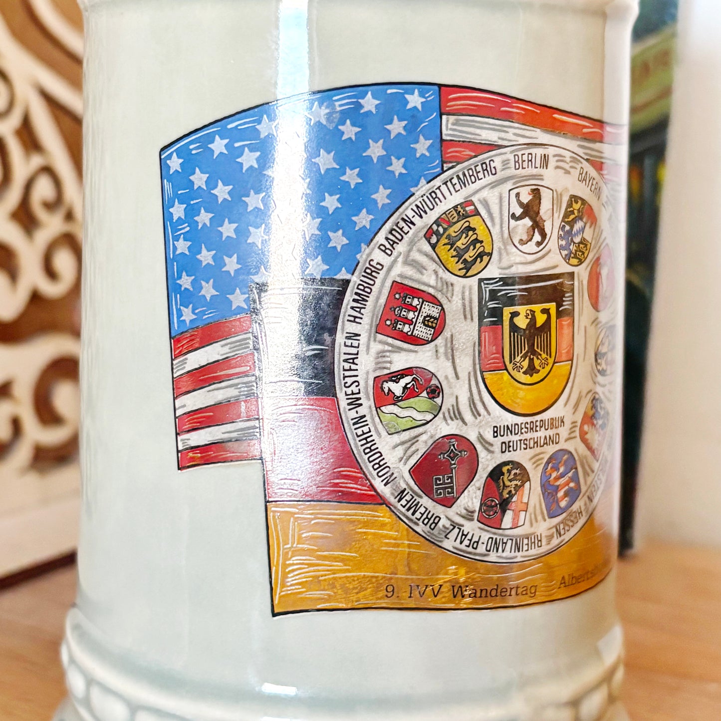 Vintage 1983 German Beer Stein Albertshofen IVV Wandertag Mug, West Germany Commemorative Ceramic Bierkrug Souvenir
