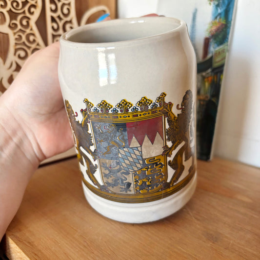 Vintage German Beer Stein Bavaria Crest, 0.5L Stoneware Mug, Bavarian Lion Heraldry, Oktoberfest Beer Cup, German Bar Decor