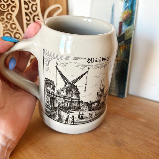 Vintage German Beer Stein 1988 Bavaria Schedel Porcelain Mug, Würzburg Souvenir Tankard, Unterdürrbach Wandertage