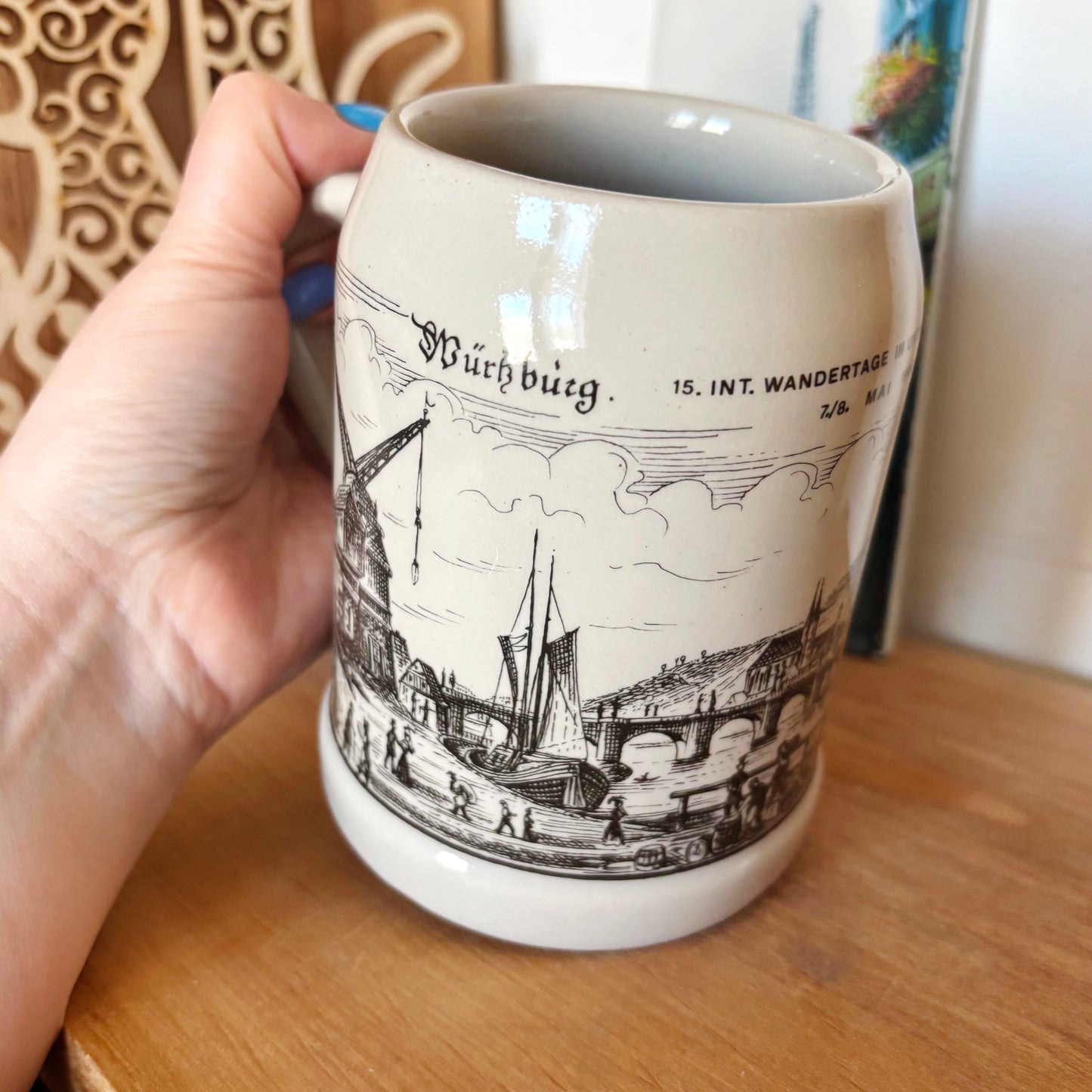 Vintage German Beer Stein 1988 Bavaria Schedel Porcelain Mug, Würzburg Souvenir Tankard, Unterdürrbach Wandertage