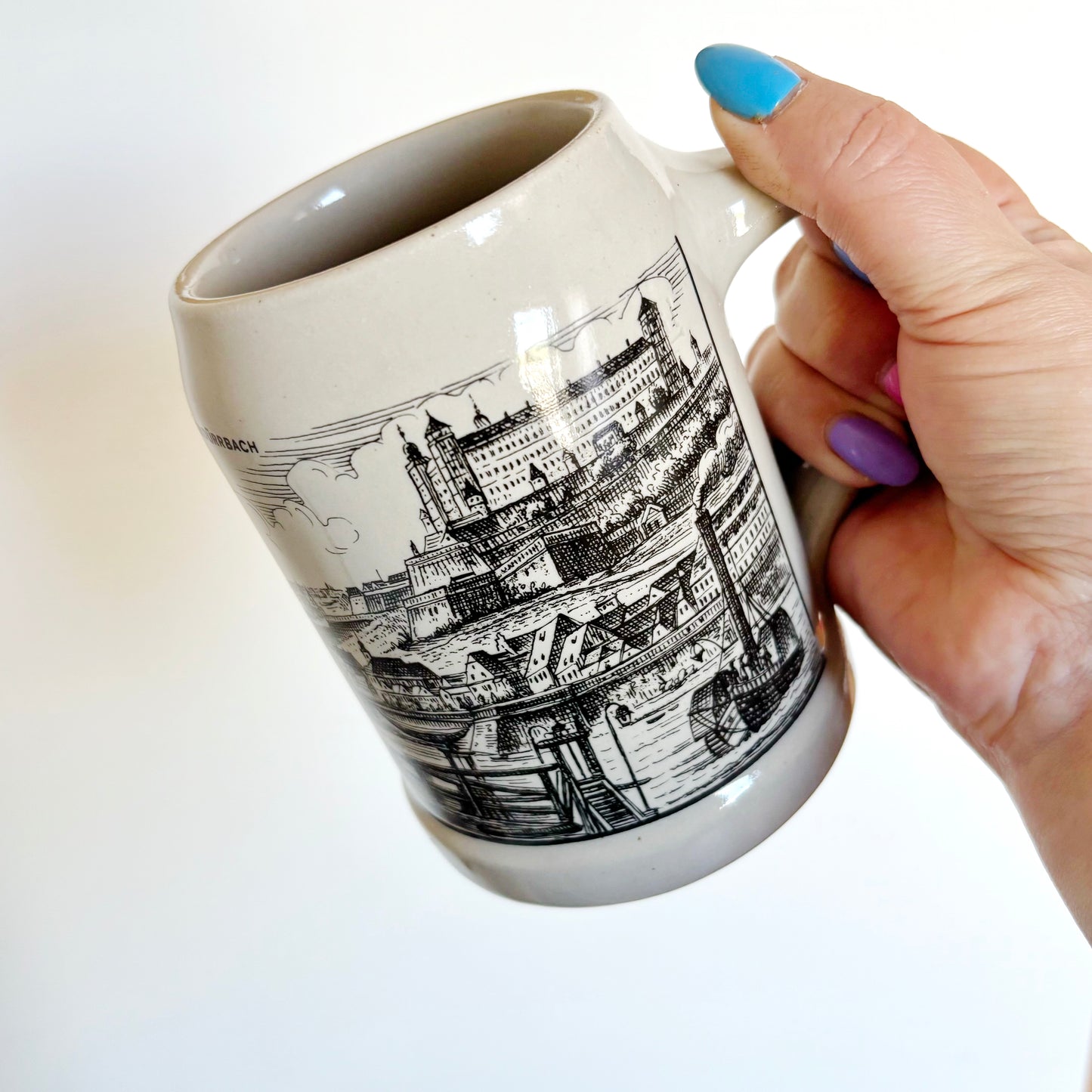 Vintage German Beer Stein 1988 Bavaria Schedel Porcelain Mug, Würzburg Souvenir Tankard, Unterdürrbach Wandertage