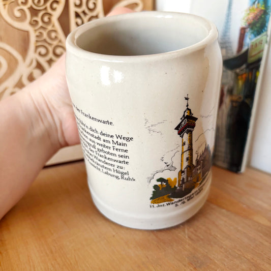 Vintage German Beer Stein 1984 Würzburg Frankenwarte Mug Bavarian Stoneware Wandertage Souvenir 0.5L Beer Cup