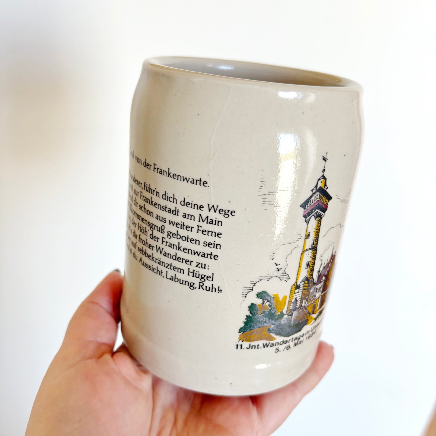 Vintage German Beer Stein 1984 Würzburg Frankenwarte Mug Bavarian Stoneware Wandertage Souvenir 0.5L Beer Cup