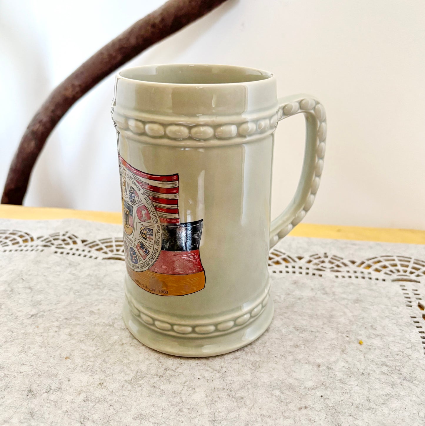 Vintage 1983 German Beer Stein Albertshofen IVV Wandertag Mug, West Germany Commemorative Ceramic Bierkrug Souvenir