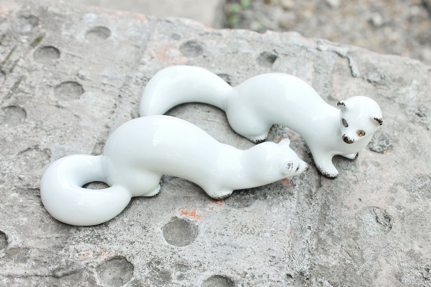 Set of two Weasels soviet porcelain figurine 5.5 inches. Polonsky factory of art ceramics USSR - USSR decor