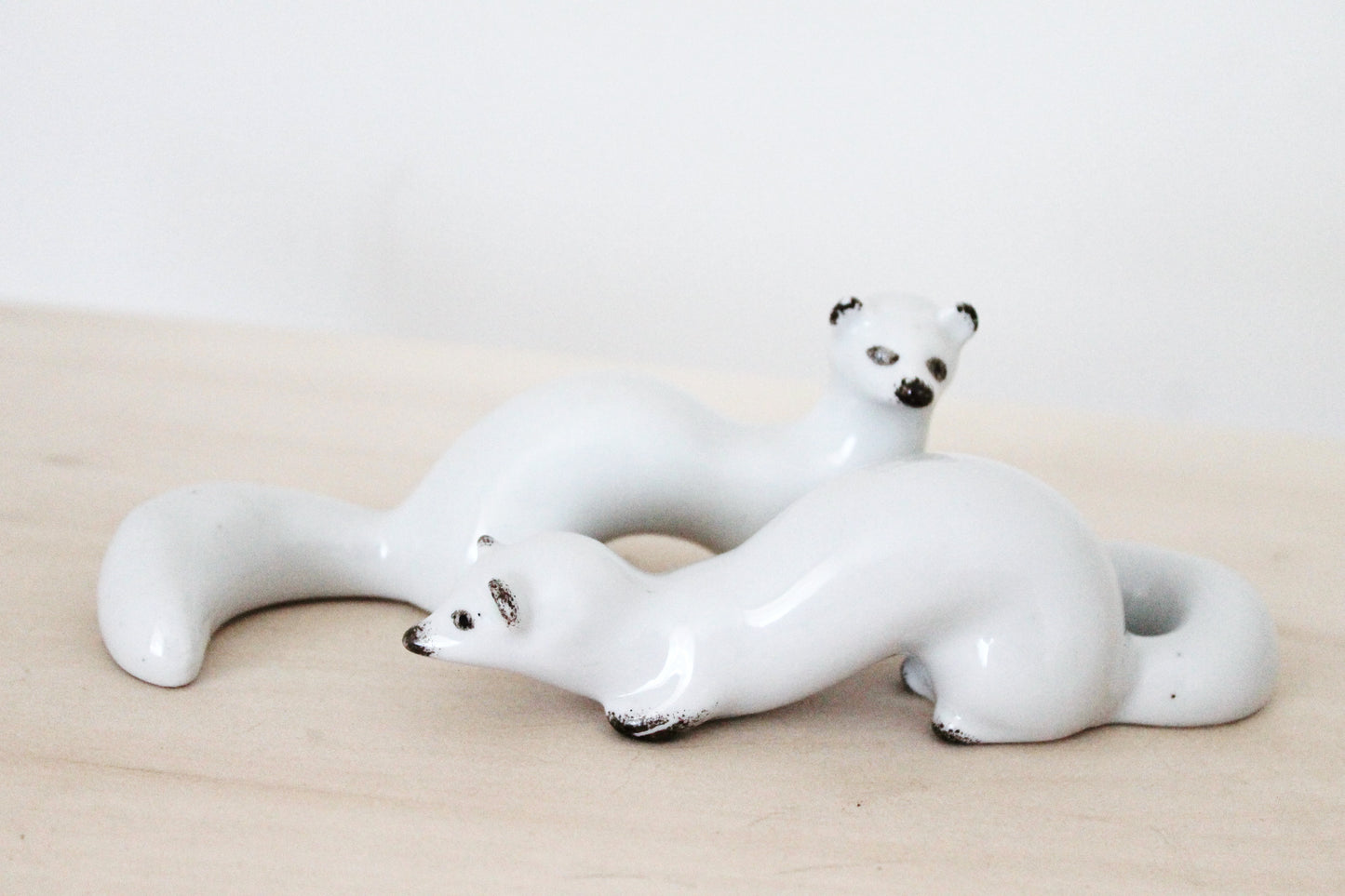 Set of two Weasels soviet porcelain figurine 5.5 inches. Polonsky factory of art ceramics USSR - USSR decor