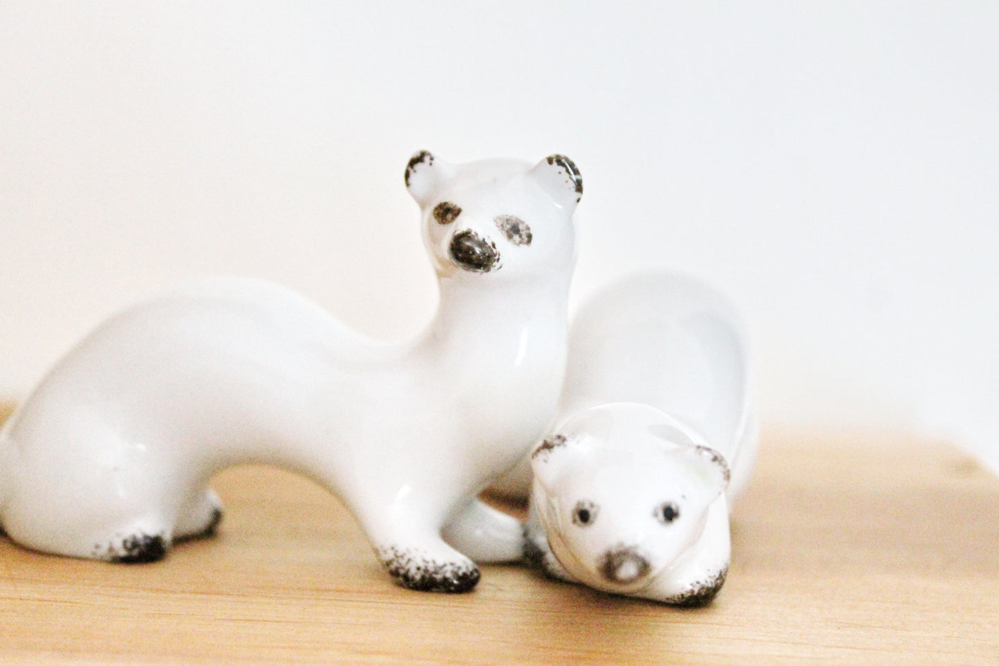 Set of two Weasels soviet porcelain figurine 5.5 inches. Polonsky factory of art ceramics USSR - USSR decor